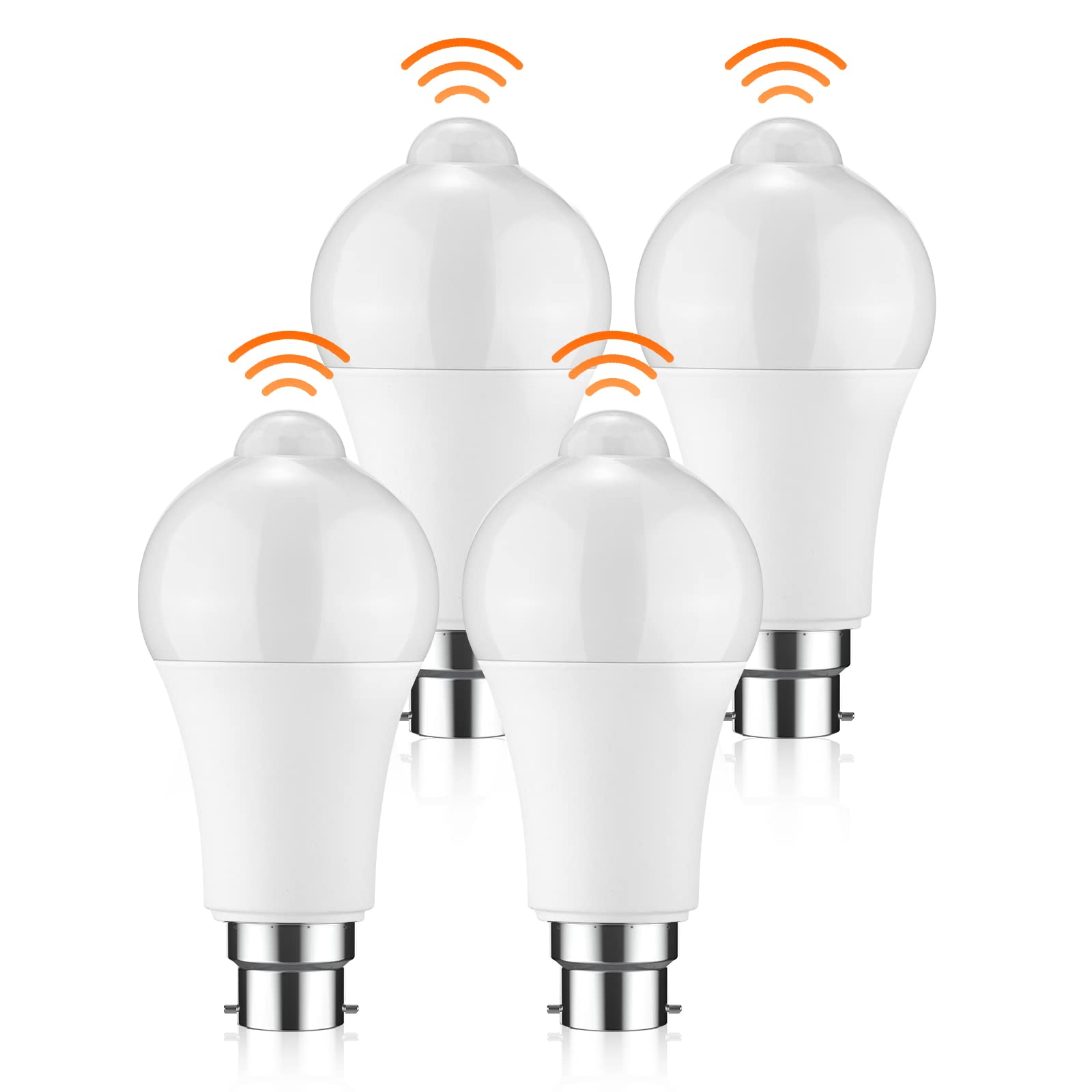 TIMIOTC Motion Sensor Light Bulb - 4 Pack 12W B22 Smart Light Bulbs PIR Motion LED Bulb Auto On/Off Bayonet Smart Life Bulb for Stairs Garage Basement Corridor (Cool White 6000K)