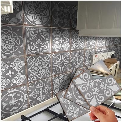 Tile Style Decals 48 Grey Victorian Moroccan Mosaic Style Tile Cover Stickers