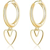 Reffeer Solid 925 Sterling Silver Small Love Heart Drop Earrings Hoop for Women Teen Girls Heart Hoop Earrings Huggie