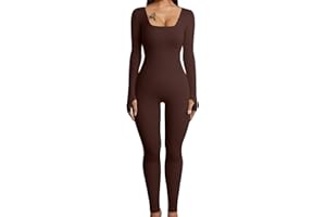 HOPYOP Sexy Long Sleeve Jumpsuit for Women, One Piece Ribbed Workout Rompers