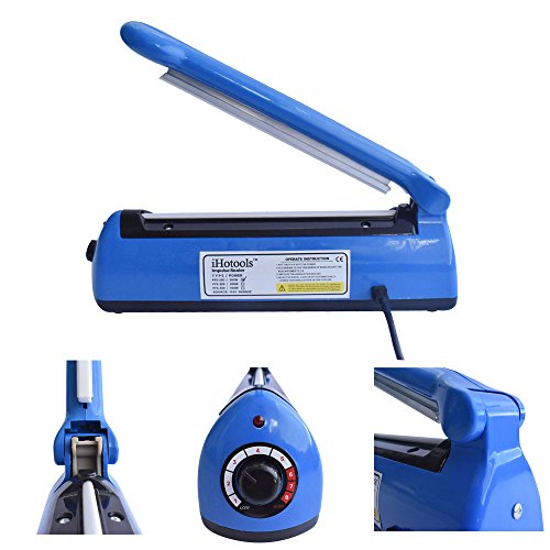 iHotools 12"(300mm) Upgraded Impulse Manual Hand Bag Sealer, Heat Sealing Machine, for Mylar and Cereal Bags Plastics Bags Polythene with Extra Replacement Element Grip Blue