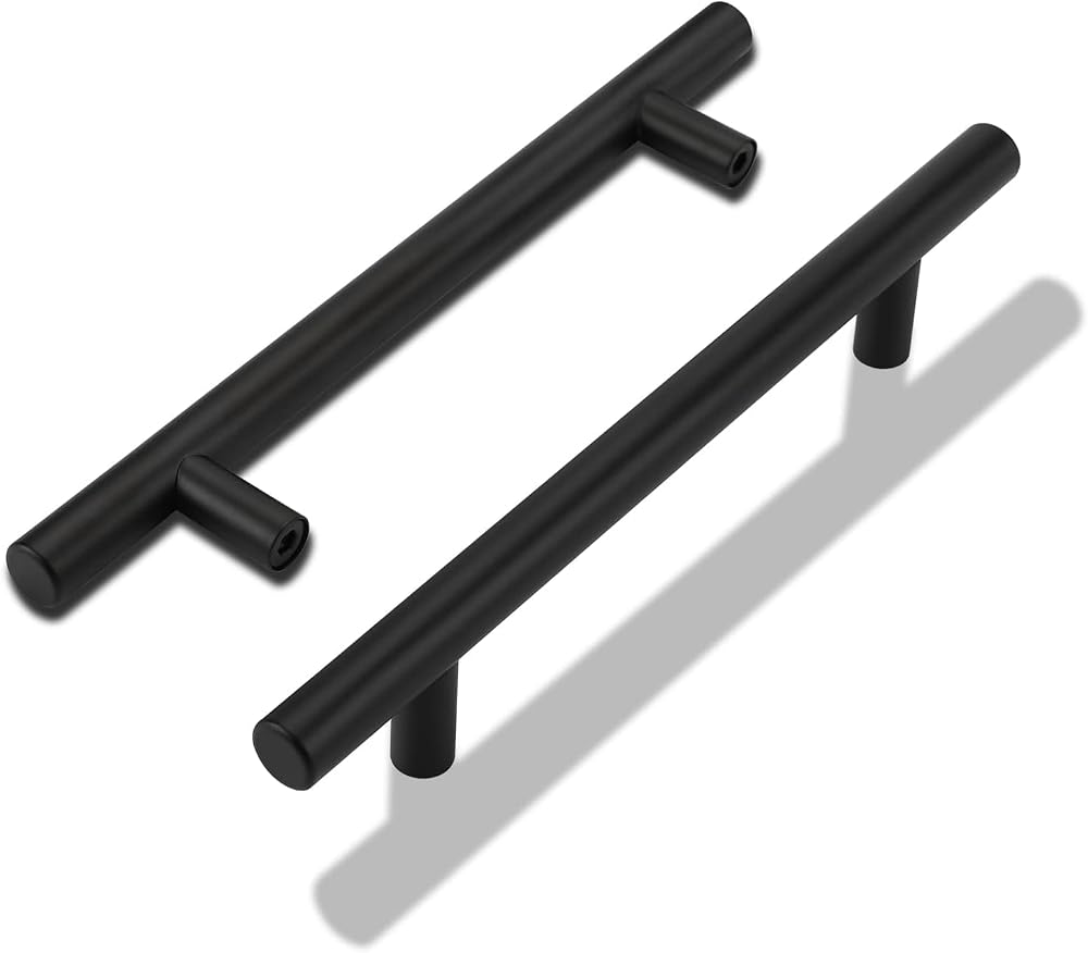LONTAN 5 Pack 160mm Black Cabinet Handles Stainless Steel T Bar Pulls