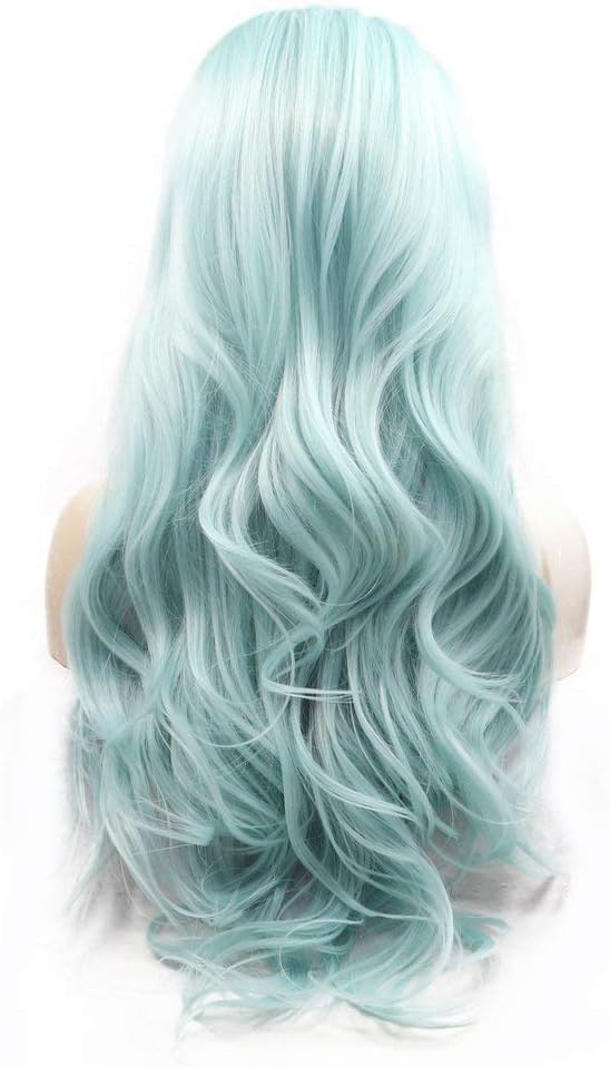 Light Blue Lace Front Wigs for Women Long Wavy Synthetic Baby Blue Wig Middle Part lace Bright Blue Wig Real Hair Wigs Pre-Plucked Hairline Heat Resistant Drag Cosplay 24 Inches - Image 5