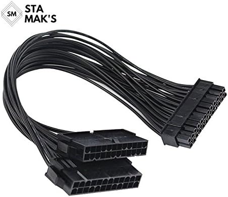 Stamaks 1-Pack Dual PSU Power Supply Extension Cable 24 Pin (20+4) Adapter Cable for ATX Motherboard 12-inch (24 pin to 24(20+4) pin) Computer Adaptor Splitter Cable Mining Extension Cable