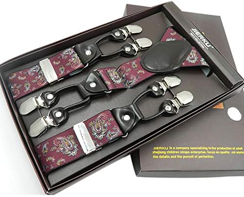 Mens Suspenders Wide Adjustable Elastic Braces Y Shape with Six Strong Clips