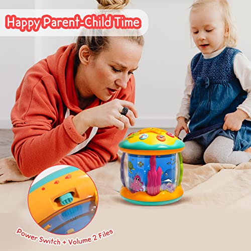 JDNRXO Baby Toys 6 to 12 Months, Ocean Rotating Light Up Sensory Toys, Projector Musical