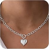 JIKASI 18K Gold Plated Necklace for Women, Heart Pendant Necklace Chunky Paperclip Choker Necklace for Gifts on Birthday Holidays Jewelry for Women