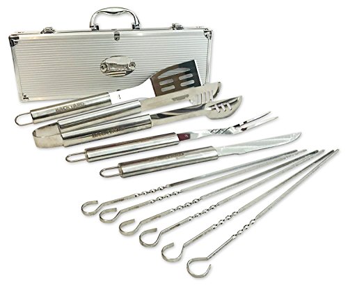 Backyard Brands Professional Grade 10 Piece Stainless Steel BBQ Tool Set With Storage Case