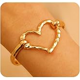 GIGB PBDK Chunky Silver Large Heart Bracelet for Women Fashion Adjustable Hammered Love Statement Bangles Simple Heart Bracelets Valentines Gift Unique Jewelry