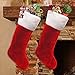 Ivenf Christmas Stockings, 2 Pcs 19 inches Classic Red and White Mercerized Velvet with Extra Thick Plush Stockings, for Family Holiday Xmas Party Decorations