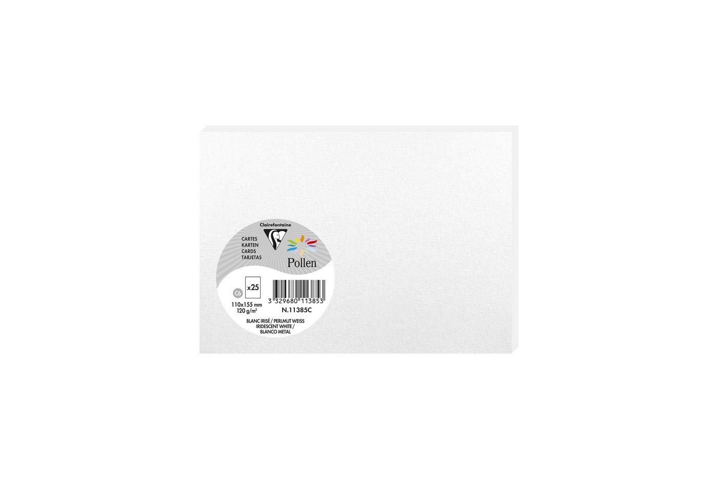 Clairefontaine 11385C Iridescent white Paper Pack of 25 Plain Cards C6 11x15,5cm 210gsm Invitation Cards Events Correspondence Pollen Range Smooth Premium — image 1