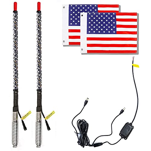 NBWDY 2PC 2FT LED Whip Light Smart Phone APP Control -360