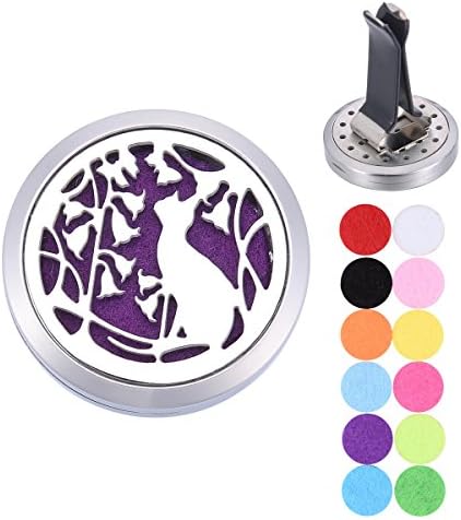 Qi Xiang Aromatherapy Essential Oil Diffuser Vent Clip Car Air Freshener/White K Stainless steel/Cats Flowers Vines/Round/Open Magnetic Lock Pendant 30mm