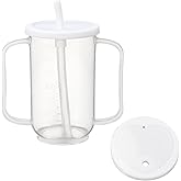 Sliner Adult Sippy Cups for Elderly 12 oz Straw Sippy Cups with 2 Handles No Spill for Adults Spill Proof Dysphagia Cup for Disabled Patients(White)