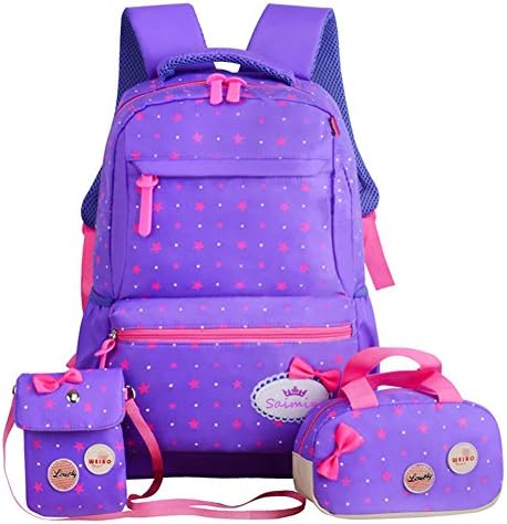 FOLLOWUS Kid's Backpacks Girls School Backpack Purse Lunch Bag 3 in 1 (Purple)