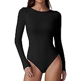 QINSEN Womens Crew Neck Long Sleeve Bodysuit Double Lined Body Suits Basic T-Shirt Tops