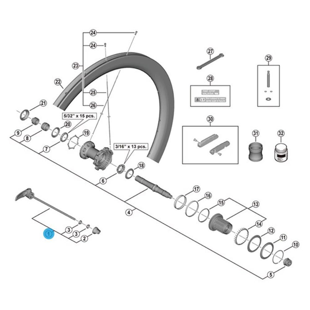 Shimano Spares WH-R9200-C50-TU-R complete hub axle