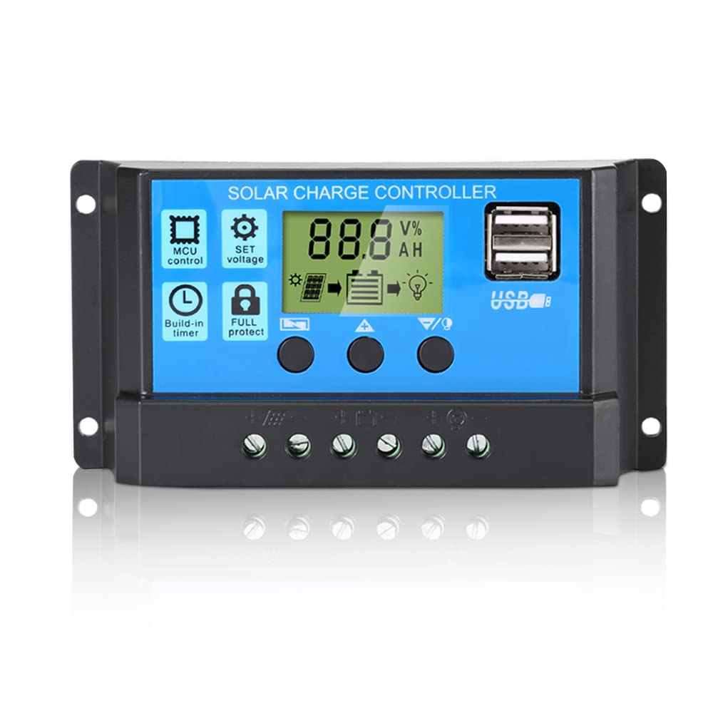 Anern 30A PWM Solar Charge Controller, 12V 24V