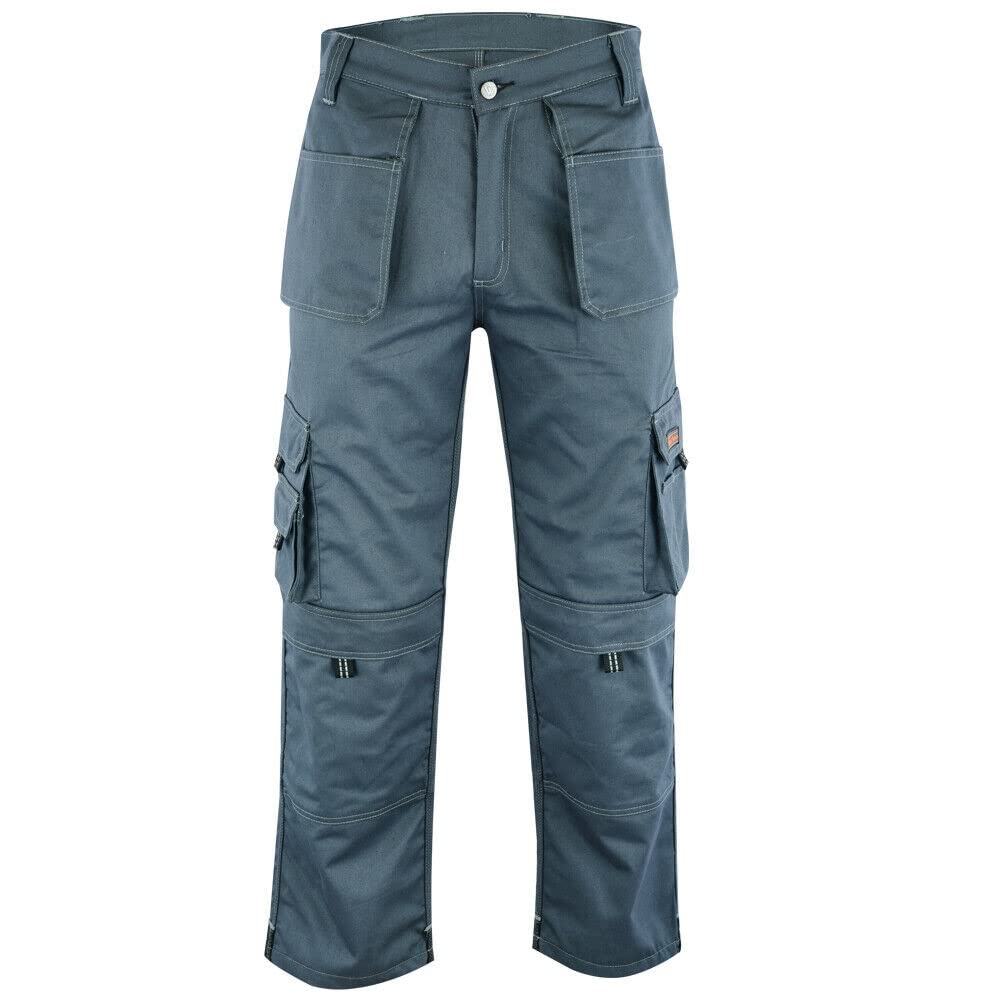 WrightFits Men Pro-11 Work Trousers Grey - Heavy Duty Safety Combat Cargo Pant - Multi Pockets & Knee Pad Pockets - Triple Stitched -Durable Work wear (42W X 33L, Grey)