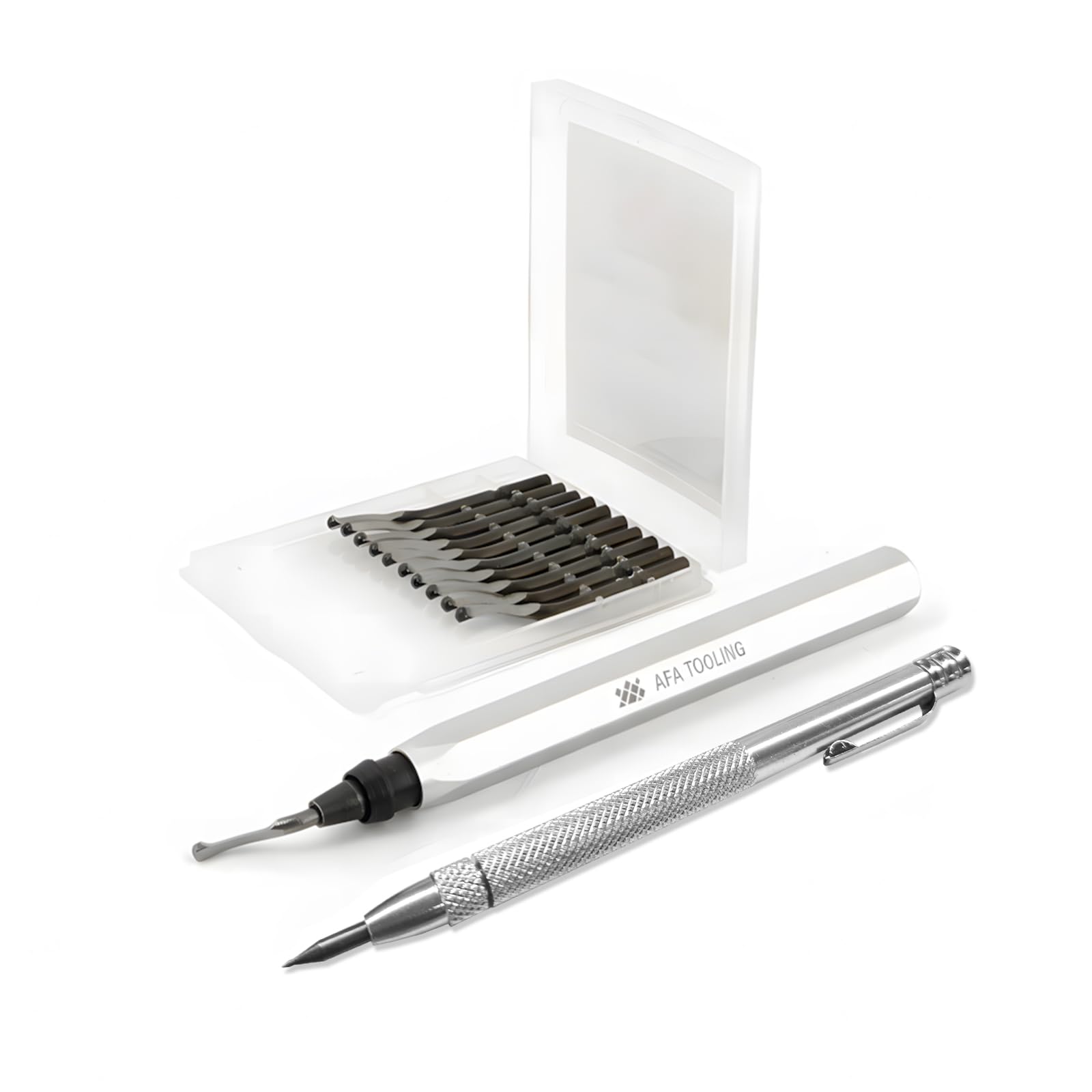 AFA Tooling Deburring Tool with 11 BS1010 Blades and Tungsten Carbide Scribe Set