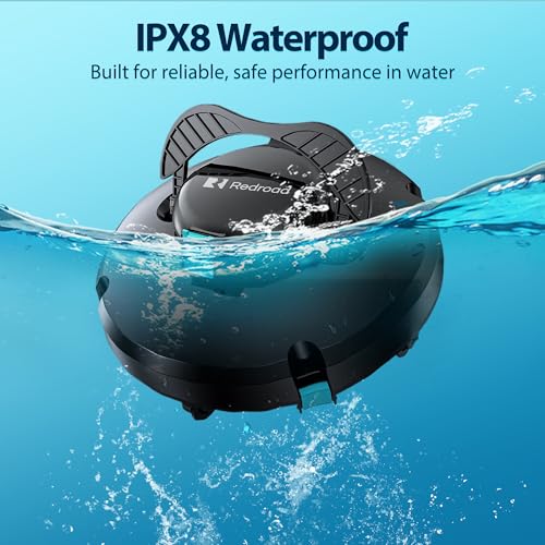 Redroad Cordless Robotic Pool Cleaner,Automatic Pool Vacuum Lasts 150Mins,Powerful Suction,Self-Parking, Maximum Climbing Angle 18 Degrees,Lightweight for Above/Inground Pools Up to 1200 Sq.Ft.