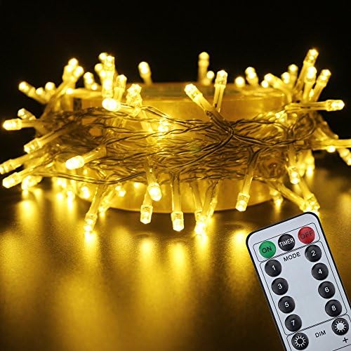 【Remote&amp;Timer】LED Indoor and Outdoor Dimmable Flickering String Lights 8 Modes Battery Operated Globe Ball Light for Decoration Party Wedding,Warm White,IP65 Waterproof (33ft/10m 100 LED)