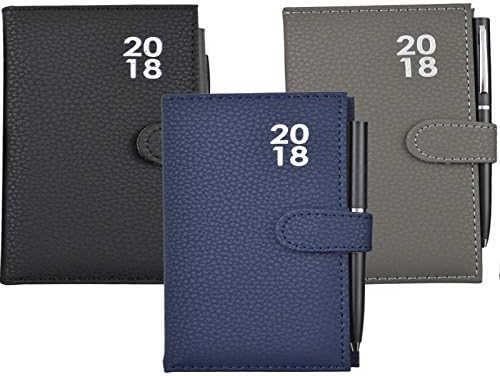 Imperial Mobile A7 Diary 2018 Leather Feel Week Day to Page Pocket Journal With Pen Metal corner (Grey)