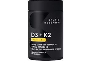 Sports Research® Vitamin D3 + K2 w/Coconut MCT Oil - Vegan Vitamin D 1000iu (25mcg) & Mk-7 Vitamin K 120mcg - Vegan Certified