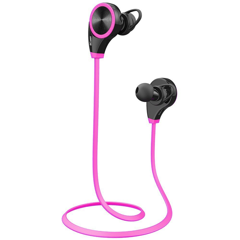 Wireless Bluetooth Runner Headset Sport Headphones with Mic, Ecandy Sweatproof Earbuds for Gym Running Noise Cancelling Headsets - Rose