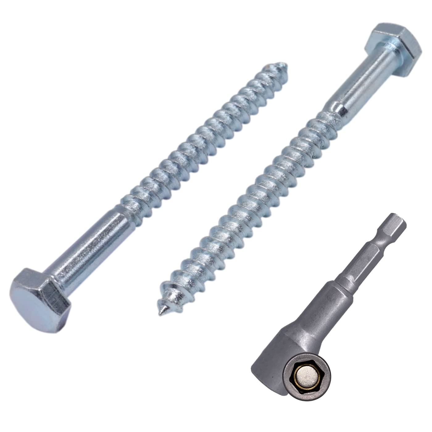 Marcopol (Pack of 30 pcs) DIN 571 Zinc Plated Steel Hexagon Wood Screws M8 x 70 mm, Coach Screws, Hex Screw, Lag Bolts, Hex Head (30, M8 x 70 mm), Silver