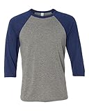 Canvas C3200 Unisex 3 By 4-Sleeve Baseball Tee - Grey & Navy Triblend, Medium