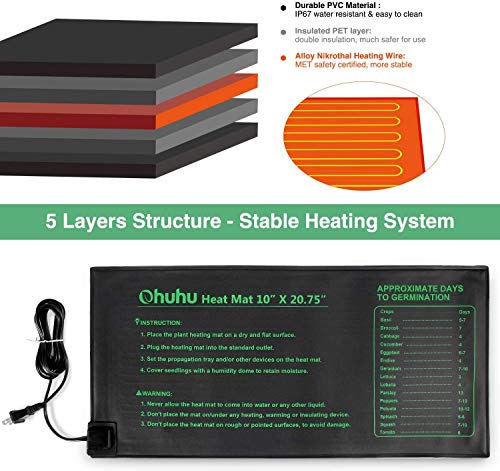 Ohuhu Heizmatte Wärmematte für Sämling Germination 2 Stück, Wasserdichtes Heizmatte Pflanzen Gewächshaus Heizkissen Reptil Temperatur Heizkissen Hydroponischer Gartensaatstarter, 25x52 cm – Bild 4