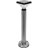 Gama Sonic Luxor Bollard Outdoor Solar Pathway Light, Silver Stainless, 20.25-inch Lamp Height, Sidewalk, Path, Driveway, 50 Lumens (144i58070)
