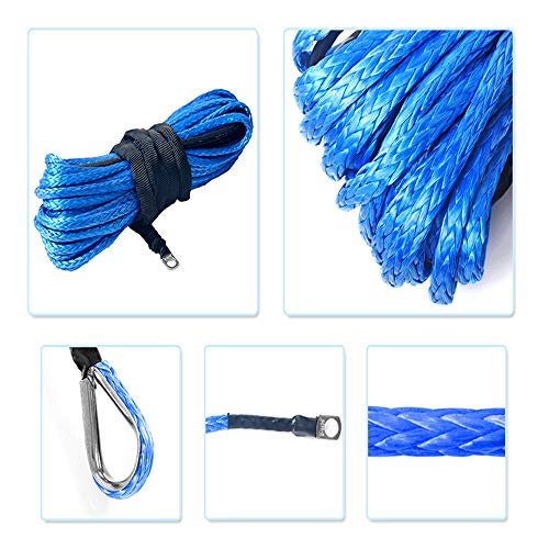 Synthetic Winch Rope, Durable 7000 LBS for ATV UTV KFI Vehicle Car Motorcycle, 1/4" × 49.2 ft, Blue