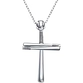 Gapudt S925 Sterling Silver Softball Baseball Cross Faith Inspirational Pendant Necklace for Women Men