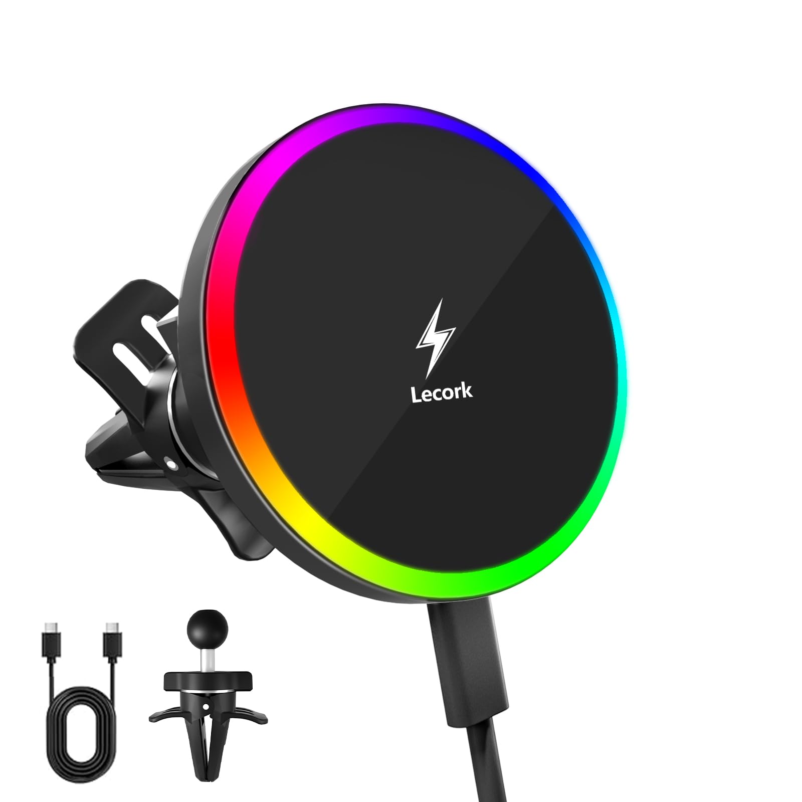 Lecork for Magsafe Car Mount, 15W Magnetic Wireless Charger for iPhone, Magsafe Air Vent Car Holder Charger for iPhone 17 Pro Max/16/15/14 13, Samsung S26/S26+/Ultra, RGB LED Design