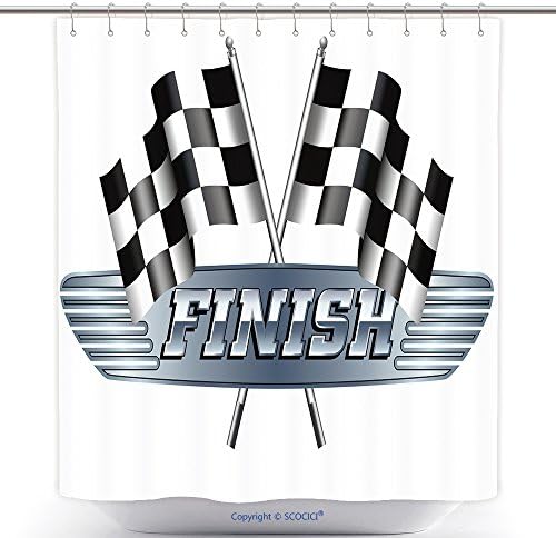 Durable Shower Curtains Checkered Chequered Flags Motor Racing Finish Raster Version 421388743 Polyester Bathroom Shower Curtain Set With Hooks