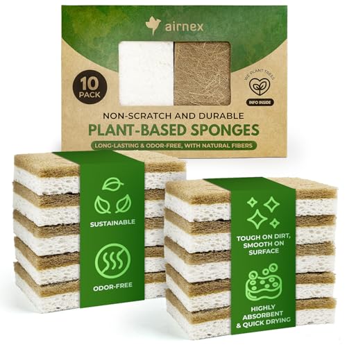 Photo 1 of 10 Pack Biodegradable Natural Kitchen Sponge - Compostable Cellulose and Coconut Walnut Scrubber Sponge - Eco Friendly Sponges for Dishes