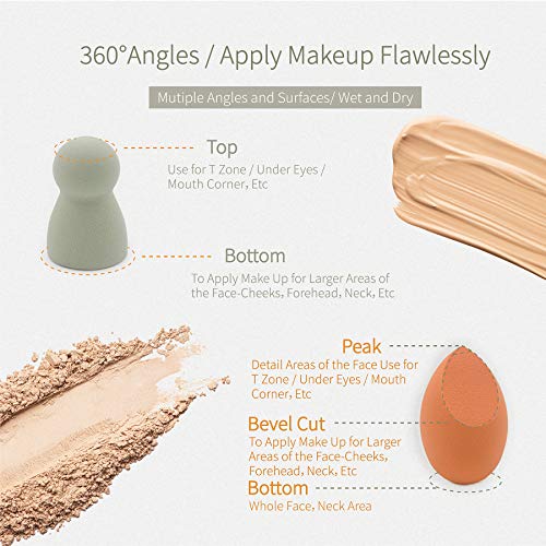 Makeup Blender Sponge 3 Pc Makeup Sponges Set + Beauty Blender Holder - Latex-Free Cosmetic Blending, for Liquid, Cream, Powder Foundation, Blush, Concealer - Flawless Application Makeup Sponge Puff