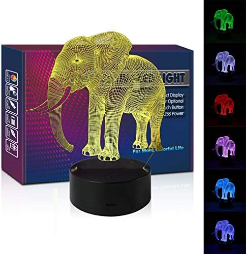 Elephant LED 3D Illusion Beside Lamp, USB Optical Night Light, Birthday Gift Christmas Present for Little Boy Girl Girlfriend Kids Bedroom Living Room Nursery Decor (Elephant 1)