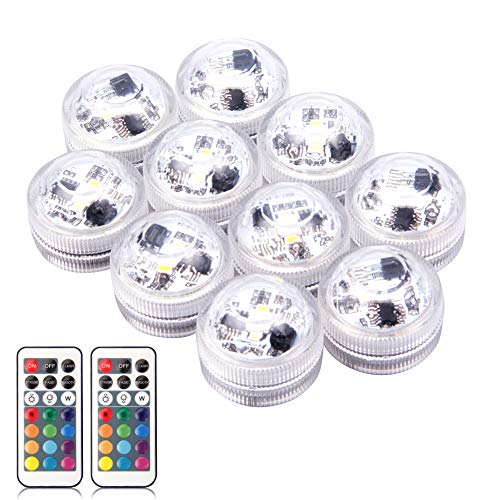 HOOFUN Underwter Submersible LED Lights for vase Fish Tank,with Remote Control Battery Operated Aquarium Light,Best Party Decor Lights for of Tub,Pond,Fountain,Waterfall,Aquarium,Vase Base (10pack)