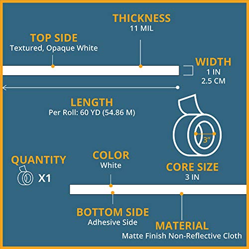 White Gaffers Tape - 1in x 60 Yards Gaffer Tape Roll