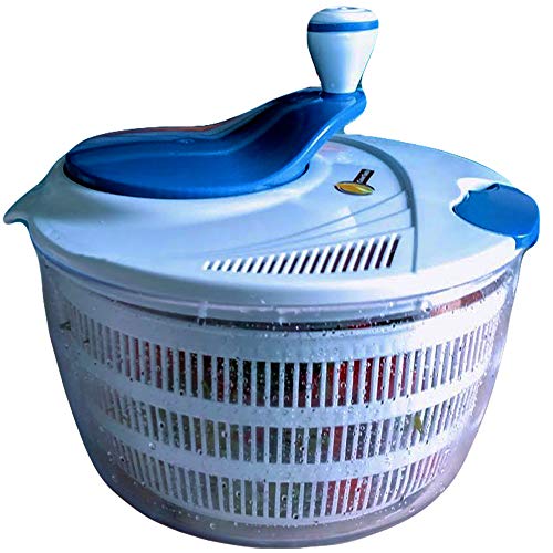 Salad Spinner Large 4.2 Quarts Serving Bowl Set - QUICK DRY DESIGN & DISHWASHER SAFE - BPA Free - No Pump Pull String or Cord Needed, Turn Knob Drys Fruits & Vegetables Fast - Cave Tools