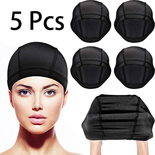 Dome Caps Stretchable Wigs Cap Spandex Dome Style Wig Caps For Men Women (5 Pack, Black Mesh Wig Caps) (Best Cap For Making Wigs)