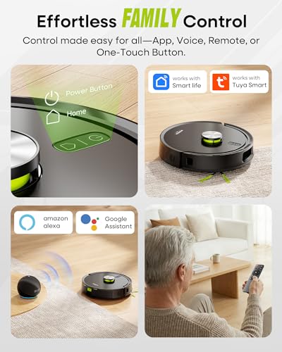 MONSGA Robot Vacuum with Mop Self Emptying, 8000Pa Suction, Lidar Navigation, Dual Anti-Tangle, Protective Charging Base Pad, 90 Days Hands-Free, APP/Remote/Voice Control, for Hard Floors and Carpets