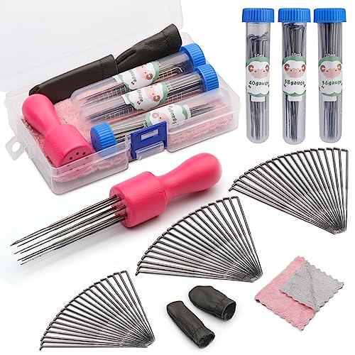 IMZAY 63PCS Needle Felting Kit, Needle Felting Tools, Wool Felting Supplies with Needles Felting Needles, Wooden Handle, Needle Felting Tools Kit, Perfect for DIY Felting Wool Projects-Rose