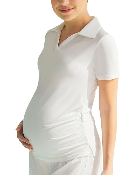 MATERNITY TOPS FOR PREGNANT WOMEN MOISTURE-WICKING GOLF TOPS WHITE XXL