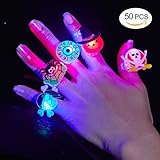 BUDI 50Pc Halloween Party Favors LED Finger Lights For Kids and Adults LED Rings with Halloween Gift Package Treats Bags Light Up Toys Rings Party Decorations Assorted Style Pack of 50