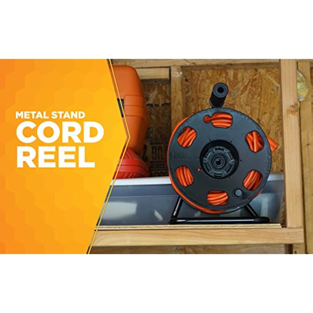 22849 Metal Extension Cord Reel Stand In Black Heavy Duty Quick Snap