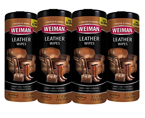 Weiman Leather Wipes - 4 Pack - Clean Condition Ultra Violet Protection Help Prevent Cracking or Fading of Leather Couches, Car Seats and Interior, Shoes and Other Leather Surfaces